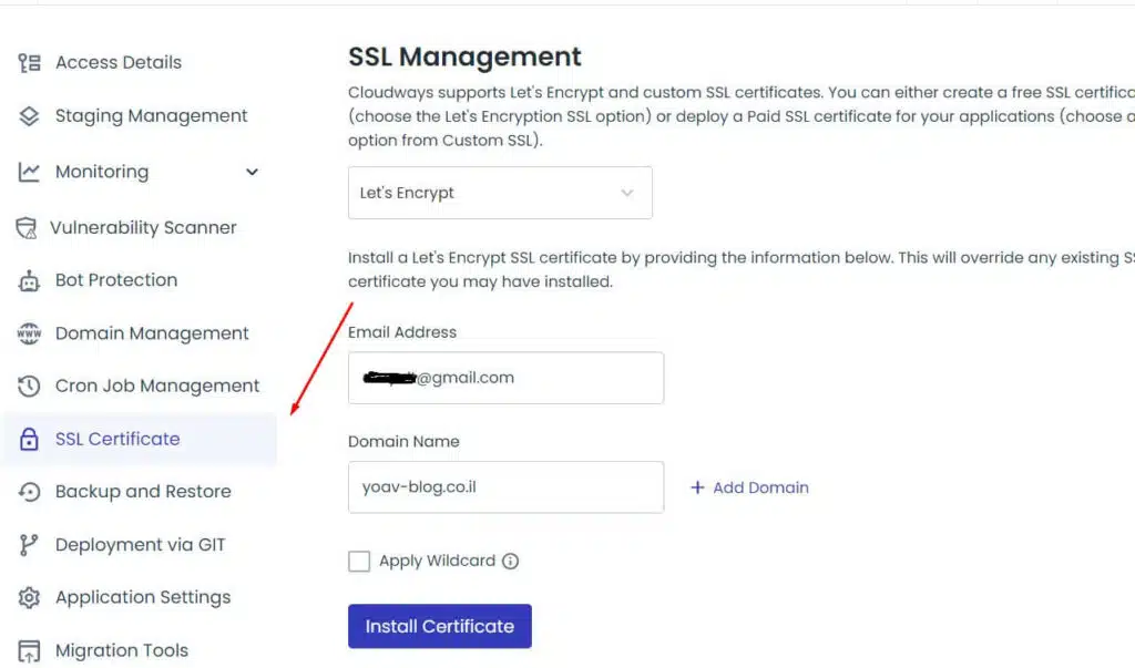 cloudways: SSL Certificate